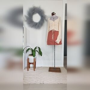 Women's NWT Plus Size Blush Sheer Pink Longsleeve Crop Top Ruched Balloon Sleeve